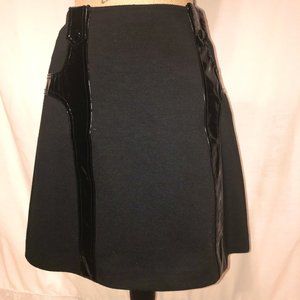 New CACHE  Skirt Wool Lacquer Leather Trim Zipper
